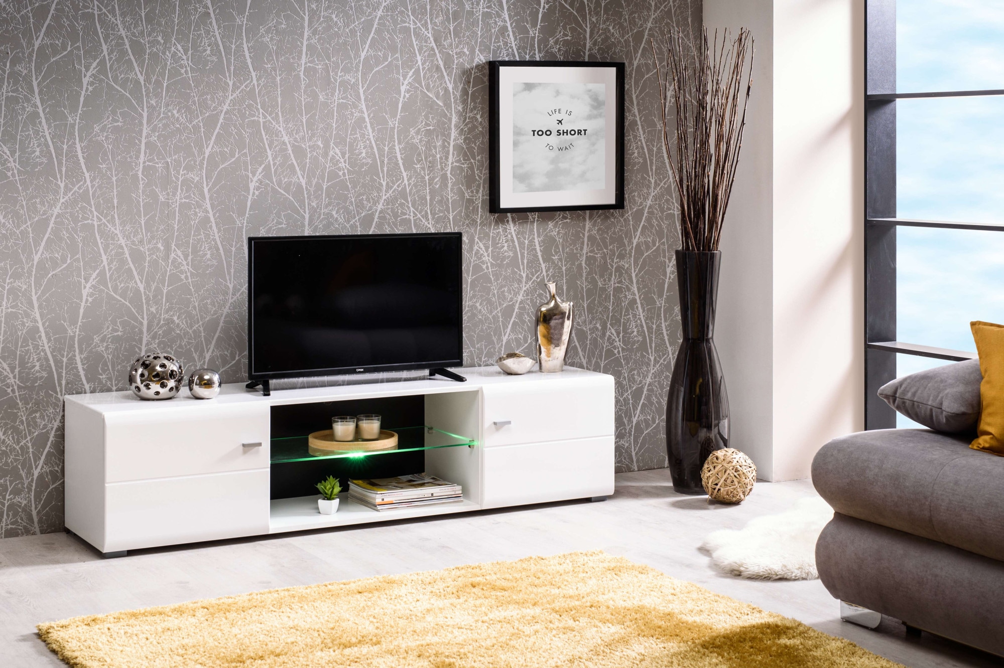Lowboard INOSIGN "Rex TV-Kommode TV-Lowboard", weiß (weiß hochglanz), B:170cm H:41cm T:41,5cm, FSC-zertifizierter Holzwerkstoff, Sideboards, Hochglanzfront, Breite 170 cm, mit und ohne LED-Beleuchtung Image