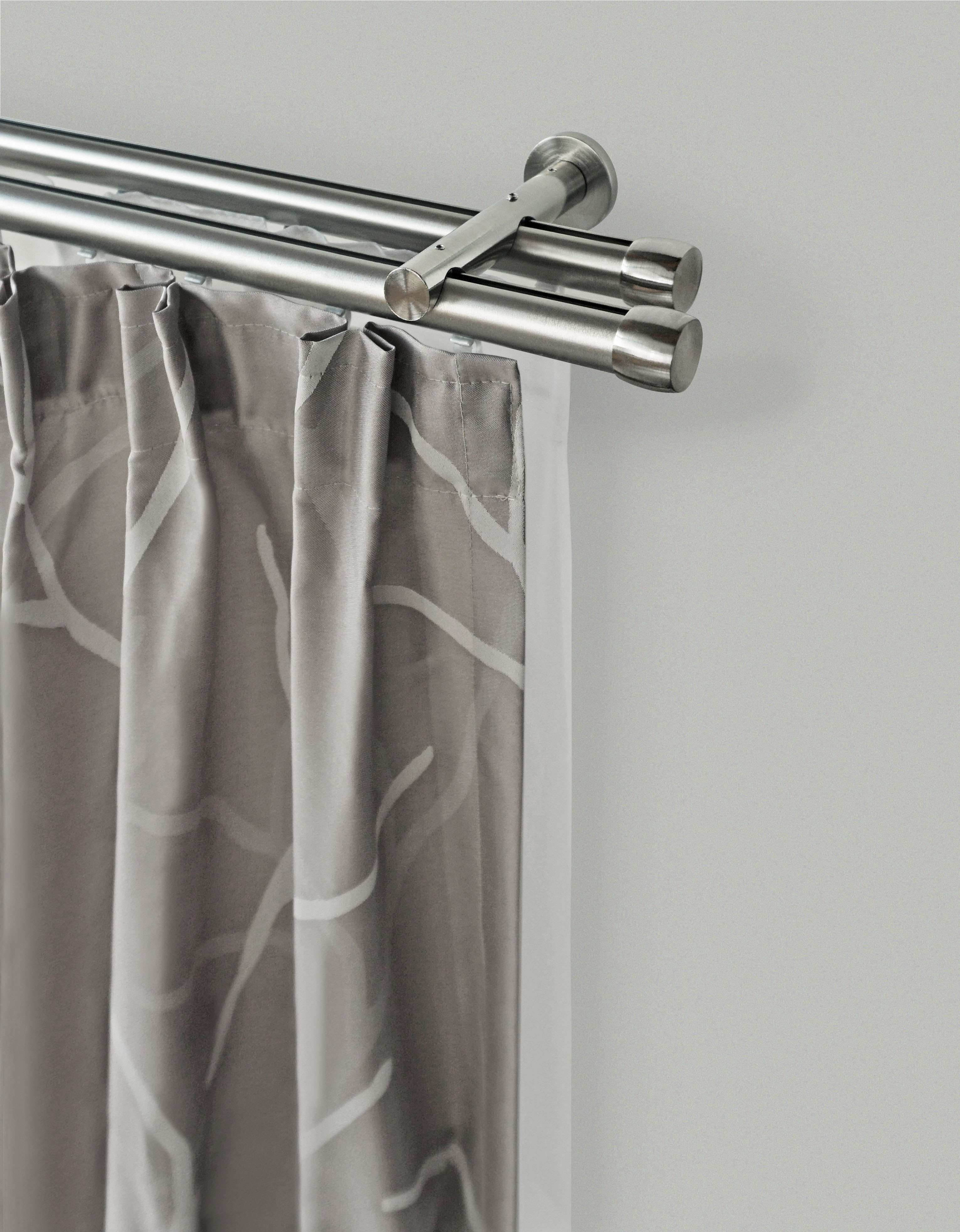Gardinenstange GARESA "CHAPEAU", silber (edelstahlfarben), L:110cm Ø:20mm, Gardinenstangen, Vorhanggarnitur, mit Ringe und Haken, verlängerbar, edelstahl optik Image