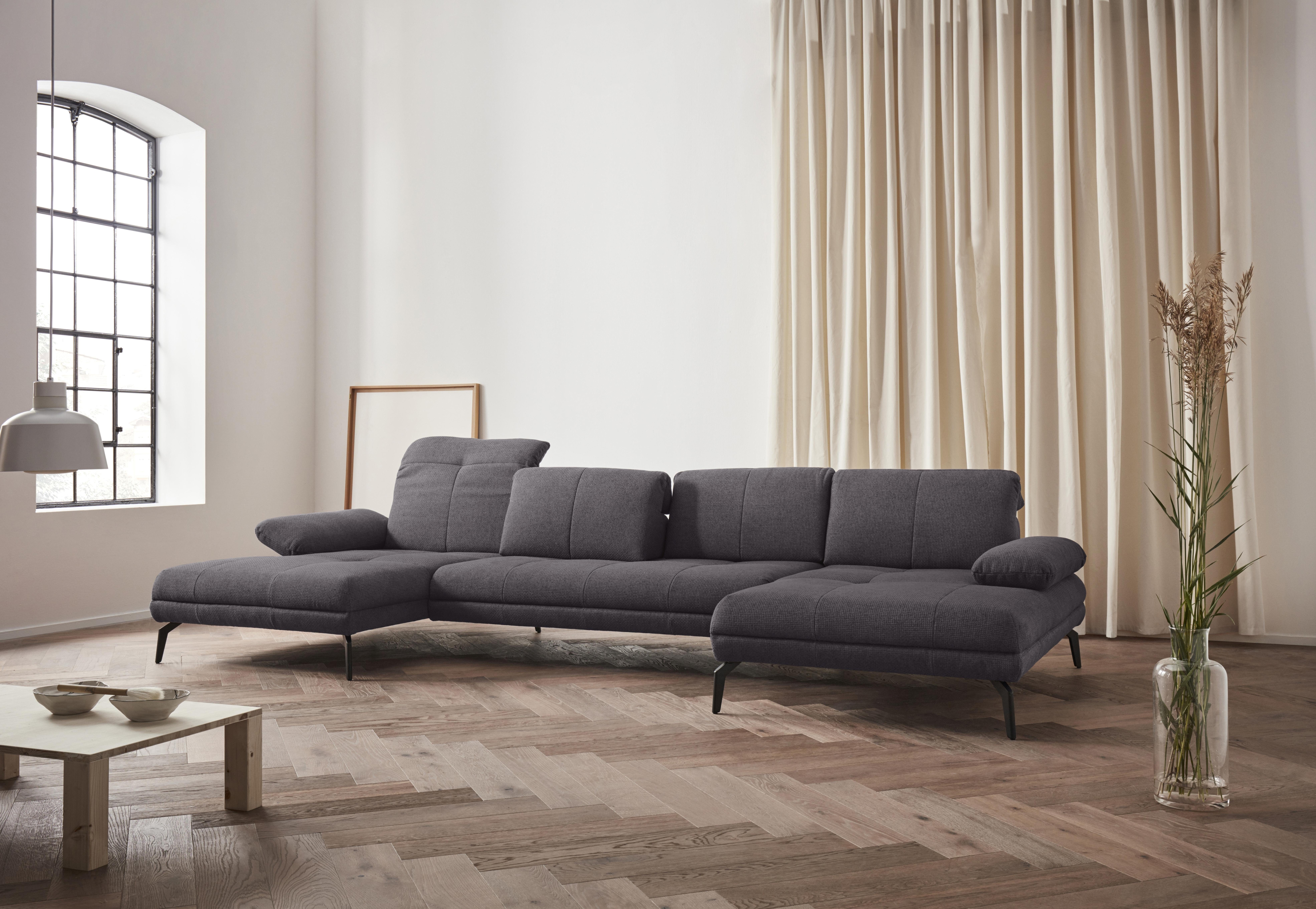 Wohnlandschaft HOME AFFAIRE "Stenlille Multifunktions-Sofa, U-Form", grau (anthrazit), B:374cm H:83cm T:162cm, Struktur weich (100% Polyester);Struktur grob (100% Polyester);100% NaturLEDER, Sofas, Wohnlandschaft, incl. Sitztiefen-, Kopfteil- und...