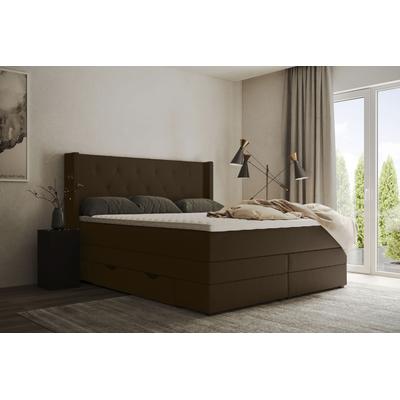 Boxspringbett PLACES OF STYLE "Elegance", braun (dunkelbraun), B:161cm L:210cm, Samtoptik (100% Polyester), Struktur (100% Polyester), Komplettbetten, Boxspringbett, mit schöner Knopfheftung, in den Härtegraden H2 & H3, inkl. Schubladen Image
