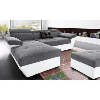 Polstergarnitur COTTA "Speedway L-Form", grau (weiß, grau), B:262cm, Sitzmöbel-Sets, Set bestehend aus: Ecksofa mit Kopfteilverstellung & Hocker Image