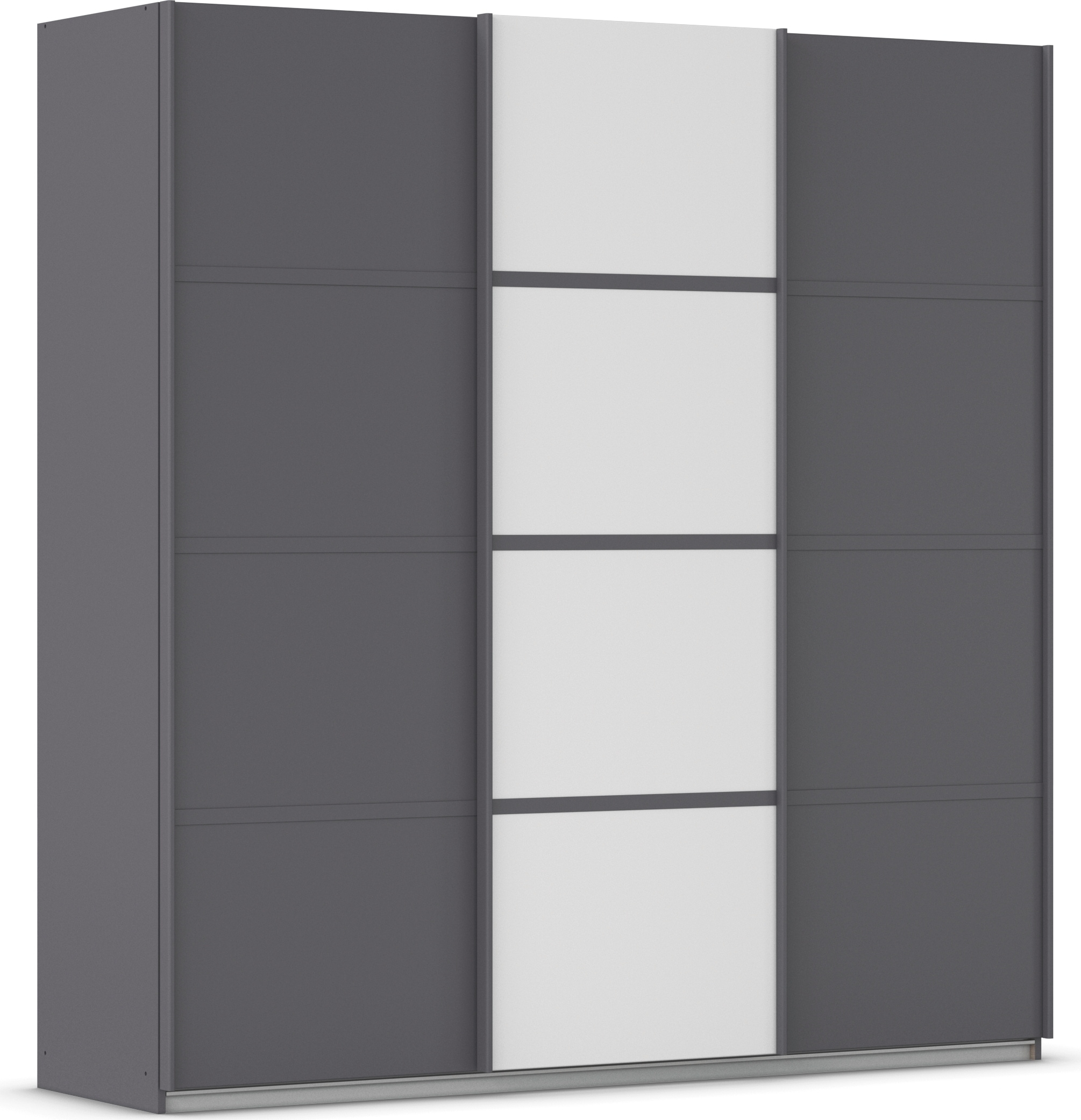 Kleiderschrank RAUCH "Schwebetürenschrank OTTO´s Choice Garderobe Schrank TOP ANGEBOT Avola", grau (graumetallic, alpinweiß, leisten graumetallic), B:203cm H:229cm T:62cm, Holzwerkstoff, Schränke, mit eleganten Zierleisten in Chrom, Schwarz oder... Image