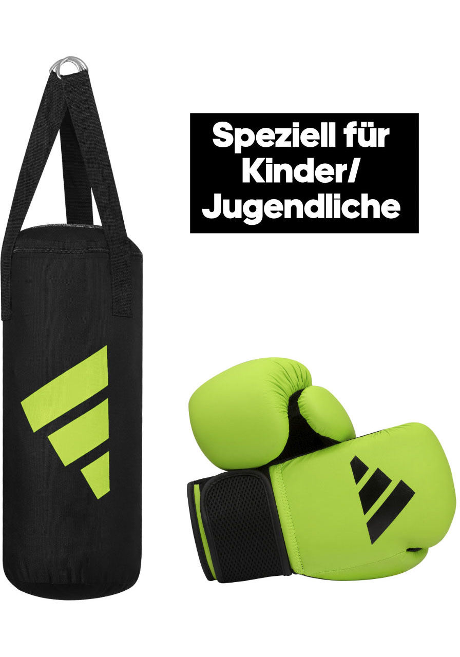 Boxsack ADIDAS PERFORMANCE "Youth Boxing Kit", schwarz (schwarz, grün), Boxsäcke, B/H/L: 20cm x 53cm x 20cm, B:20cm H:53cm L:20cm Ø:26cm Image