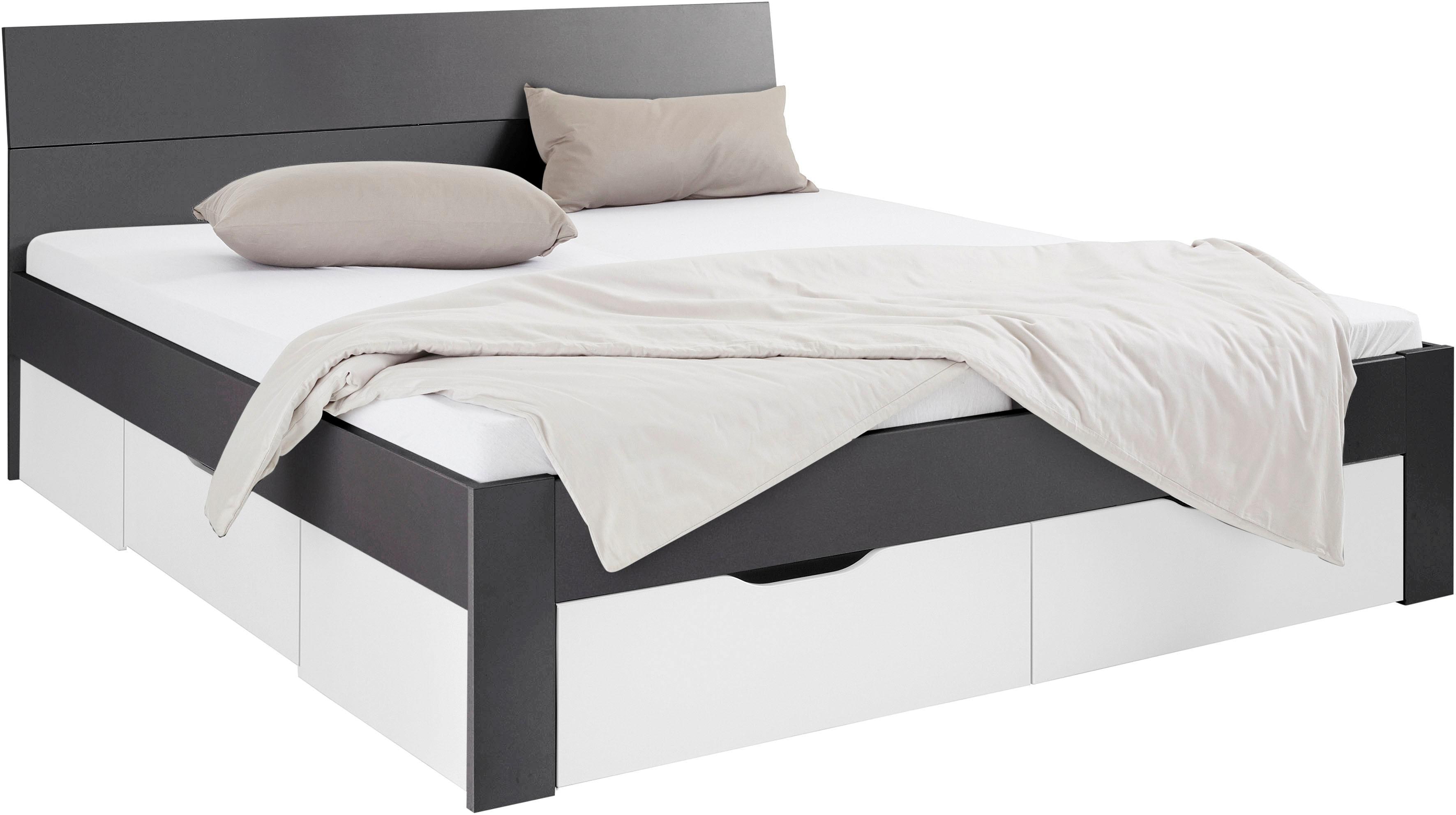 Bett RAUCH "Einzelbett Doppelbett Stauraum FLEXX Breiten 90/140/180 cm", weiß (graumetallic, weiß), B:185cm H:90cm L:209cm, Betten, Bett, Einzelbett Doppelbett Stauraum FLEXX Breiten 90/140/180 cm