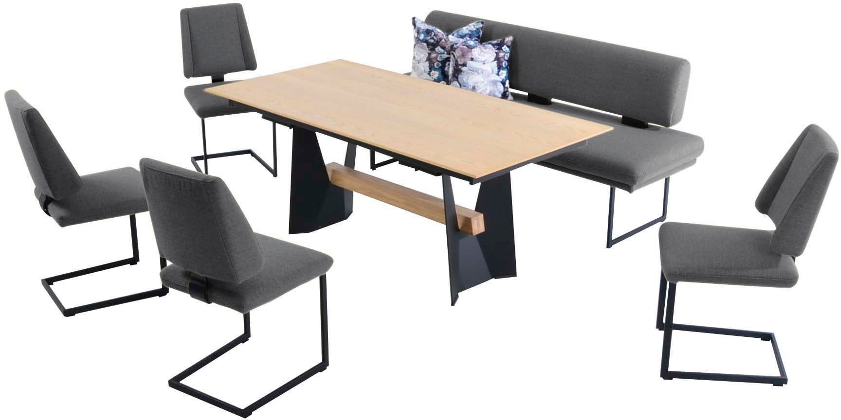 Essgruppe K+W KOMFORT & WOHNEN "Longbeach", grau (grau,), B:204cm H:89cm T:71cm, Sitzmöbel-Sets, Essgruppe in Spitzkissenoptik mit 4 Freischwingern, Gestell in Metall Image