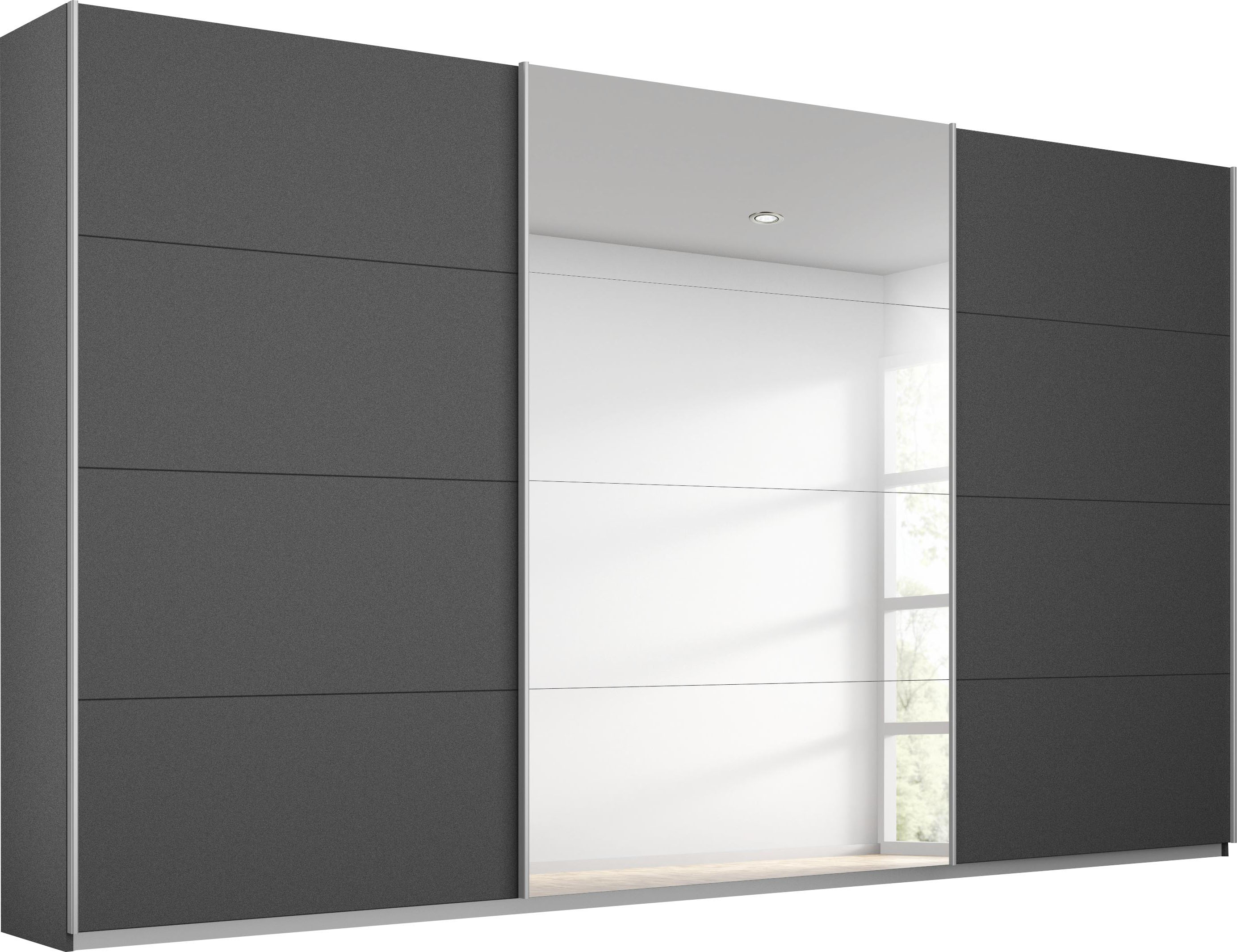 Schwebetürenschrank RAUCH "Kleiderschrank Schrank Garderobe Wäscheschrank TOMA", grau (graumetallic), B:360cm H:210cm T:62cm, Holzwerkstoff, Schränke, inkl. Regaleinsatz sowie zusätzlichen Einlegeböden MADE IN GERMANY Image