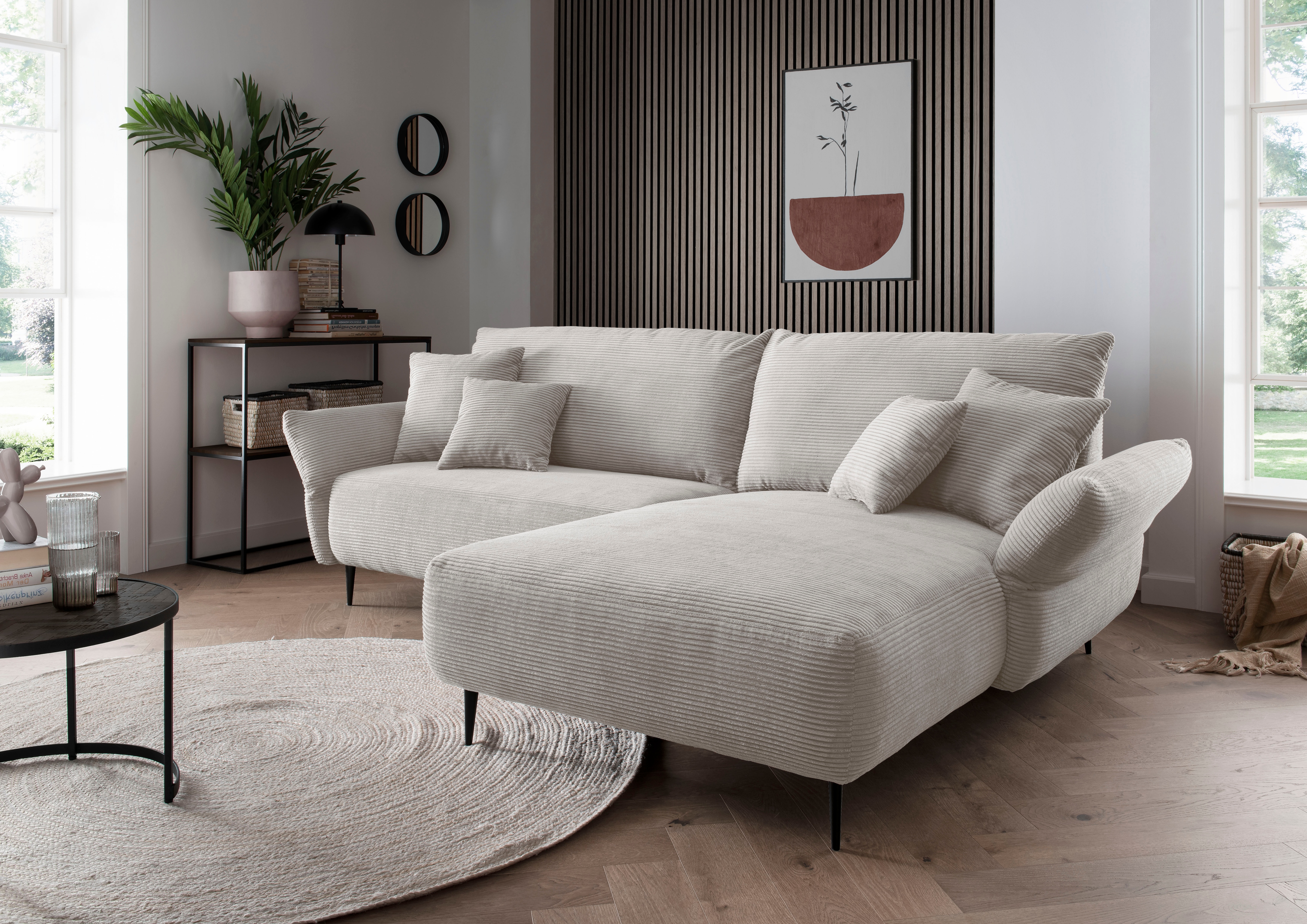 Ecksofa INOSIGN "Amarena L-Form", silber, B:286cm H:96cm T:178cm, 100% Polyester, Sofas, inklusive Armlehnenverstellfunktion, 4x Zierkissen gratis