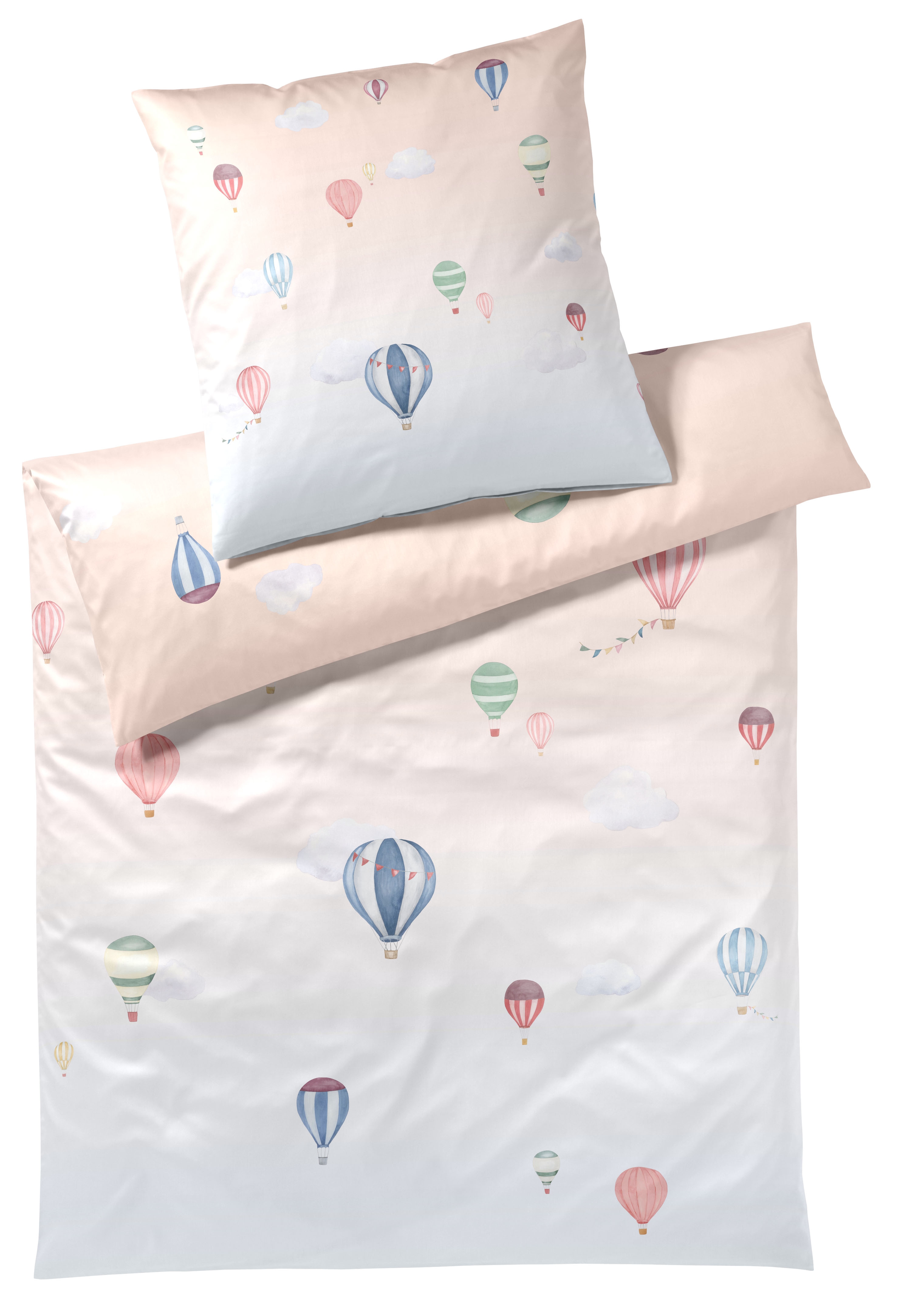 Bettwäsche ELEGANTE "Balloon", blau (pfirsich, blau), B/L: 135cm x 200cm, 1 Stk., 1 Stk., Mako-Satin, B/L: 80cm x 80cm, 2 Stk., Mako-Satin, Obermaterial: 100% Baumwolle, Bettwäsche, angenehmes Hautgefühl Image