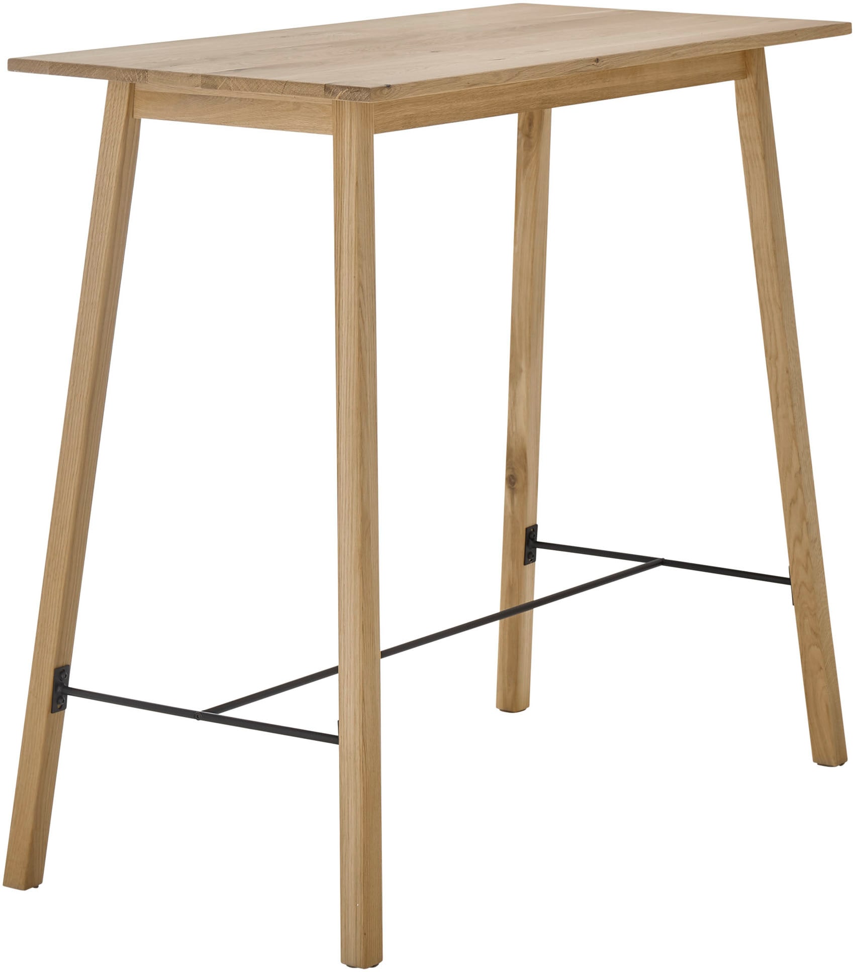 Bartisch STOLKOM "Jules Eiche Massivholz geölt, Hochtisch BxHxT 120x104x60 cm", braun (eiche, eiche, schwarz, eiche), H:104cm, Tische, Skandi Look Eiche Massivholz geölt durchgehende Lamelle