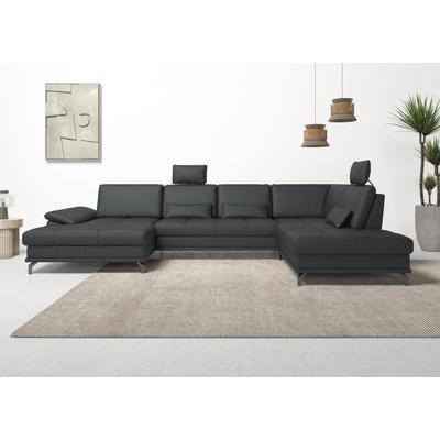 Wohnlandschaft PLACES OF STYLE "Costello U-Form, mit Sitztiefenverstellung, Armteilverstellung und", schwarz, B:363cm H:89cm T:223cm, Luxus-Microfaser (90% Polyester, 10% Polyamid), Samtoptik (100% Polyester), Sofas, 3 Nierenkissen, optional... Image
