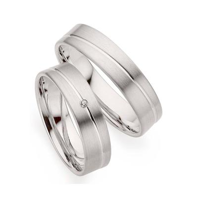 Trauring PHÖNIX "Schmuck Geschenk Gold 333 Trauring Ehering LIEBE versch. Varianten" Gr. 51, weiß (weißgoldfarben), Fingerringe, 51, ohne Brillant, Weißgold 333, 5,0mm, Made in Germany, wahlweise mit oder ohne Brillant Image