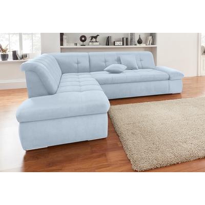 Ecksofa DOMO COLLECTION "NMoric incl. Zierkissen B/T/H: 273/216/80 cm L-Form", blau (pastelblau), B:273cm H:80cm T:216cm, Chenille (85% Polyester, 15% Acryl), Luxus-Microfaser (100% Polyester), Struktur ( 100% Polyester), Microfaser PRIMABELLE (100%... Image