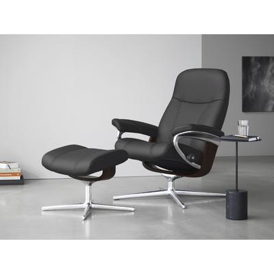 Relaxsessel STRESSLESS "Consul", grau (rock paloma), B:91cm H:102cm T:79cm, Leder PALOMA: PALOMA ist ein durchgefärbtes Semianilin-Möbelleder mit natürlicher Narbung., Sessel, mit Cross Base, Größe S, M & L, Holzakzent Braun Image