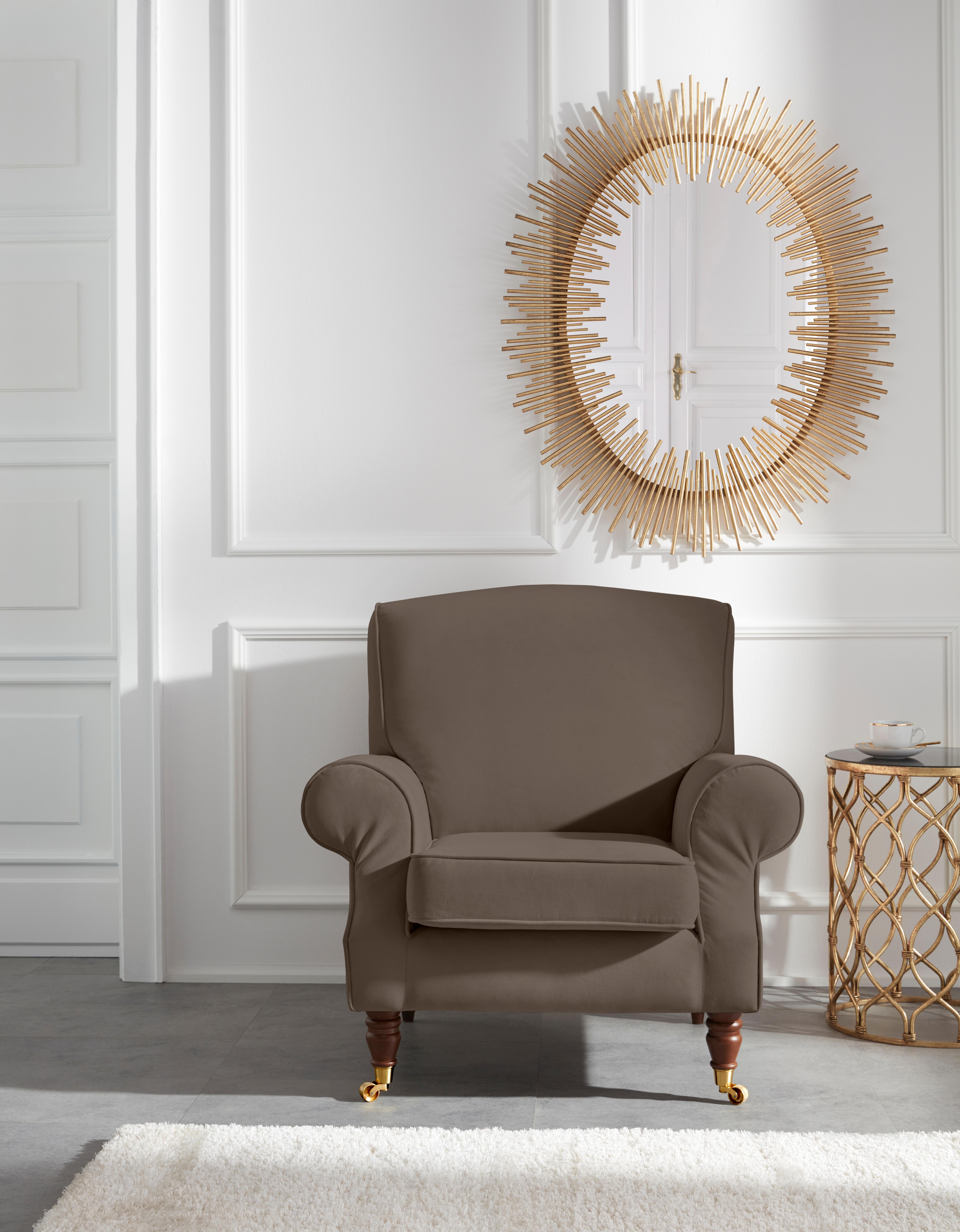 Sessel HOME AFFAIRE "Rennes", grau (taupe), B:90cm H:90cm T:93cm, Baumwollmix (50% Baumwolle, 50% Polyester);Samtoptik (100% Polyester), Sessel, in Samtoptik oder Baumwoll-Mix Image
