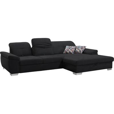 Ecksofa ALINA "Tessa", schwarz (schwarz xbo 10), B:300cm H:91cm T:199cm, Struktur weich (100% Polyester), Sofas, inkl. Sitztiefenverstellung, wahlweise mit Bettfunktion und Bettkasten Image