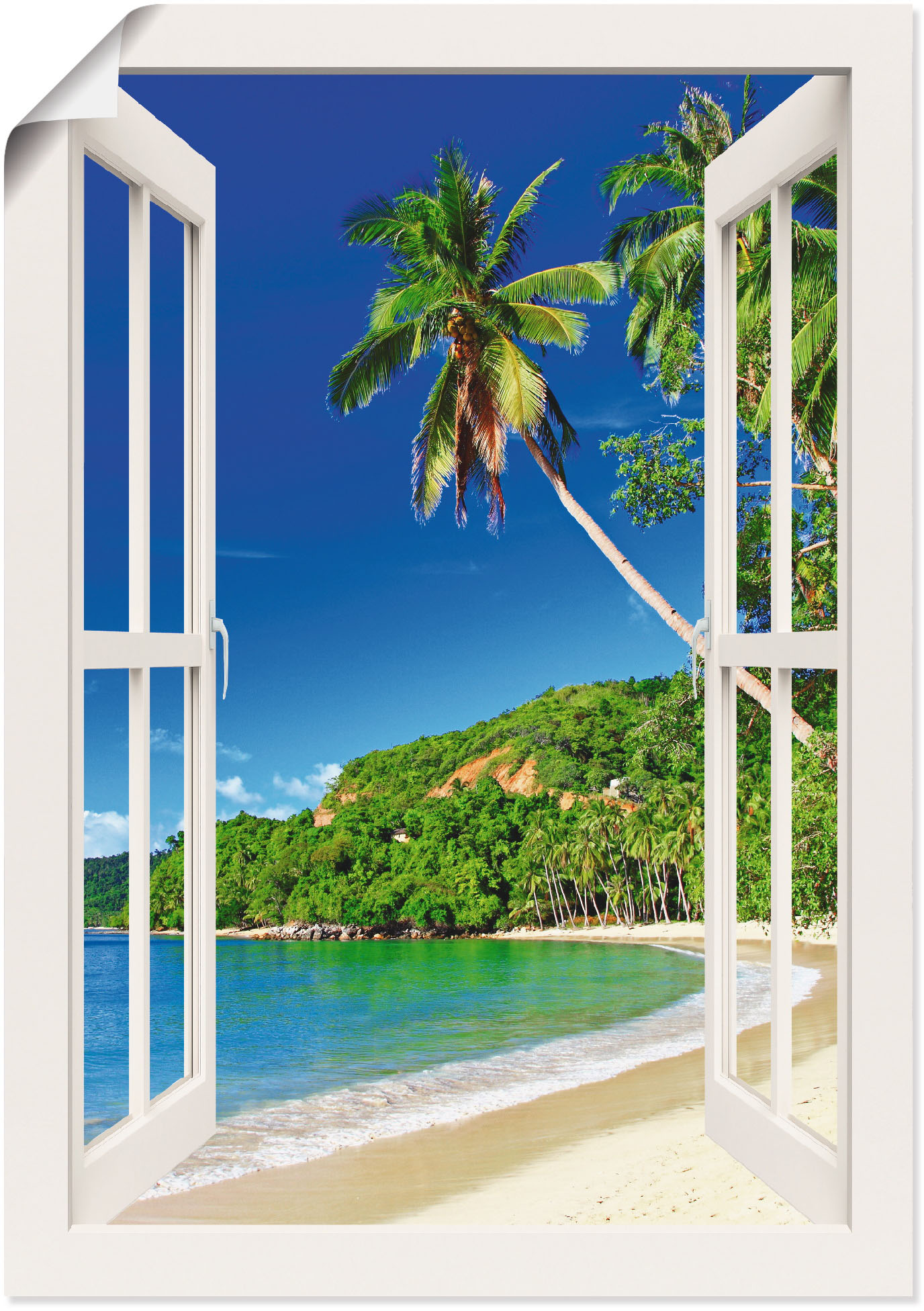 Wandbild ARTLAND "Fensterblick Paradies", weiß (farbe bild(er): weiß), B:50cm H:70cm, Papier, Bilder, als Leinwandbild, Poster, Wandaufkleber in verschied. Größen Image