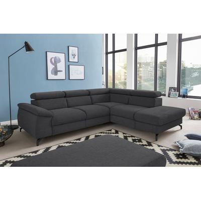 Polstergarnitur COTTA "Komaris L-Form", grau (dunkelgrau), B:249cm, Sitzmöbel-Sets, Set bestehend aus: Ecksofa mit Kopfteilverstellung & Hocker Image