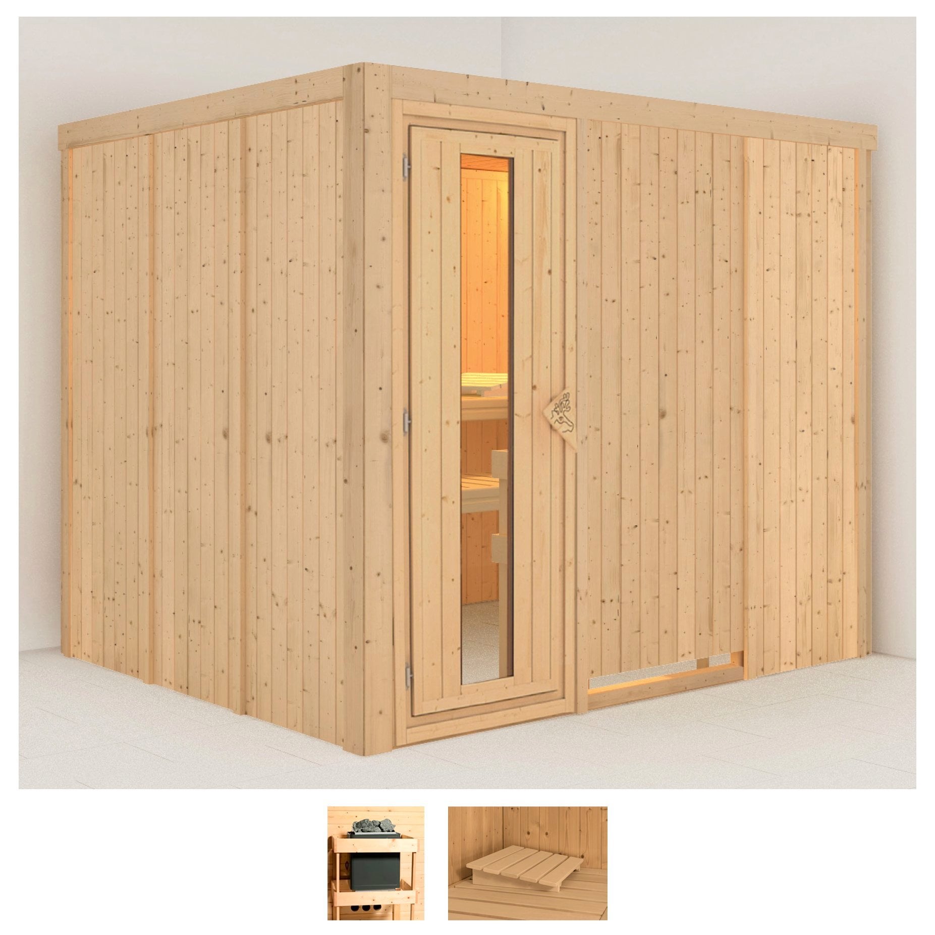 Sauna KARIBU "Gitte", beige (naturbelassen), ohne Ofen, (ohne Ofen), Saunen, ohne Ofen
