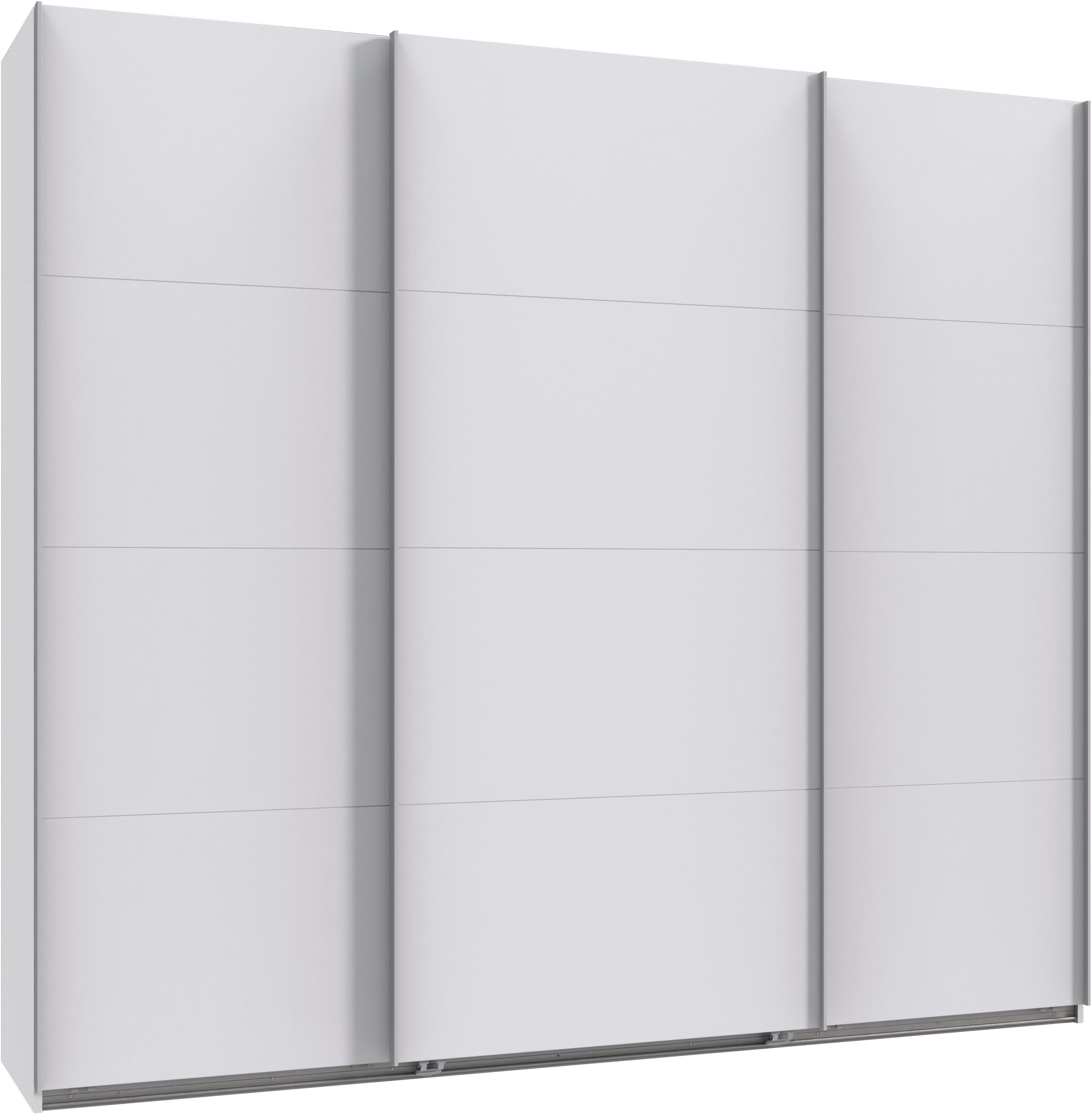 Kleiderschrank WIMEX "Mugano, Made in Germany, Lieferung bis in Deine Etage und Stellort", weiß (weiß, griffe alufarben), B:225cm H:208cm T:65cm, Holzwerkstoff, Schränke, 3 Schwebetüren, große Größen, mit oder ohne Spiegel, Metallgriffe Image