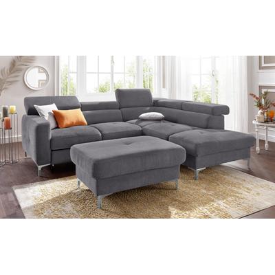 Polstergarnitur COTTA "Sammy L-Form", grau (stone), B:242cm, Sitzmöbel-Sets, Set bestehend aus: Ecksofa mit Kopfteilverstellung & Hocker Image