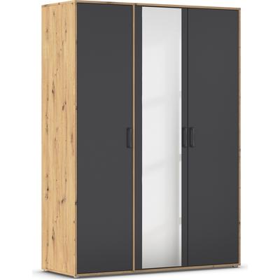 Drehtürenschrank RAUCH "Kleiderschrank Schrank Garderobe Wäscheschrank VOYAGER", grau (eiche artisa, graumetallic), B:140cm H:194cm T:53cm, Holzwerkstoff, Schränke, mit modernen Griffen in Graumetallic und Spiegel Image