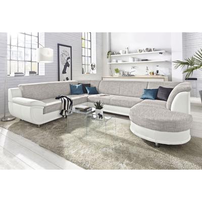 Wohnlandschaft TRENDMANUFAKTUR "Rondo 3, zeitlos und modern, im Materialmix, U-Form", weiß (weiß, cappuccino), B:320cm H:85cm T:94cm, Kunstleder SOFTLUX / Struktur (77% Polyester; 23% Polyacryl), Luxus-Microfaser ALCAZAR (100% Polyester) /... Image