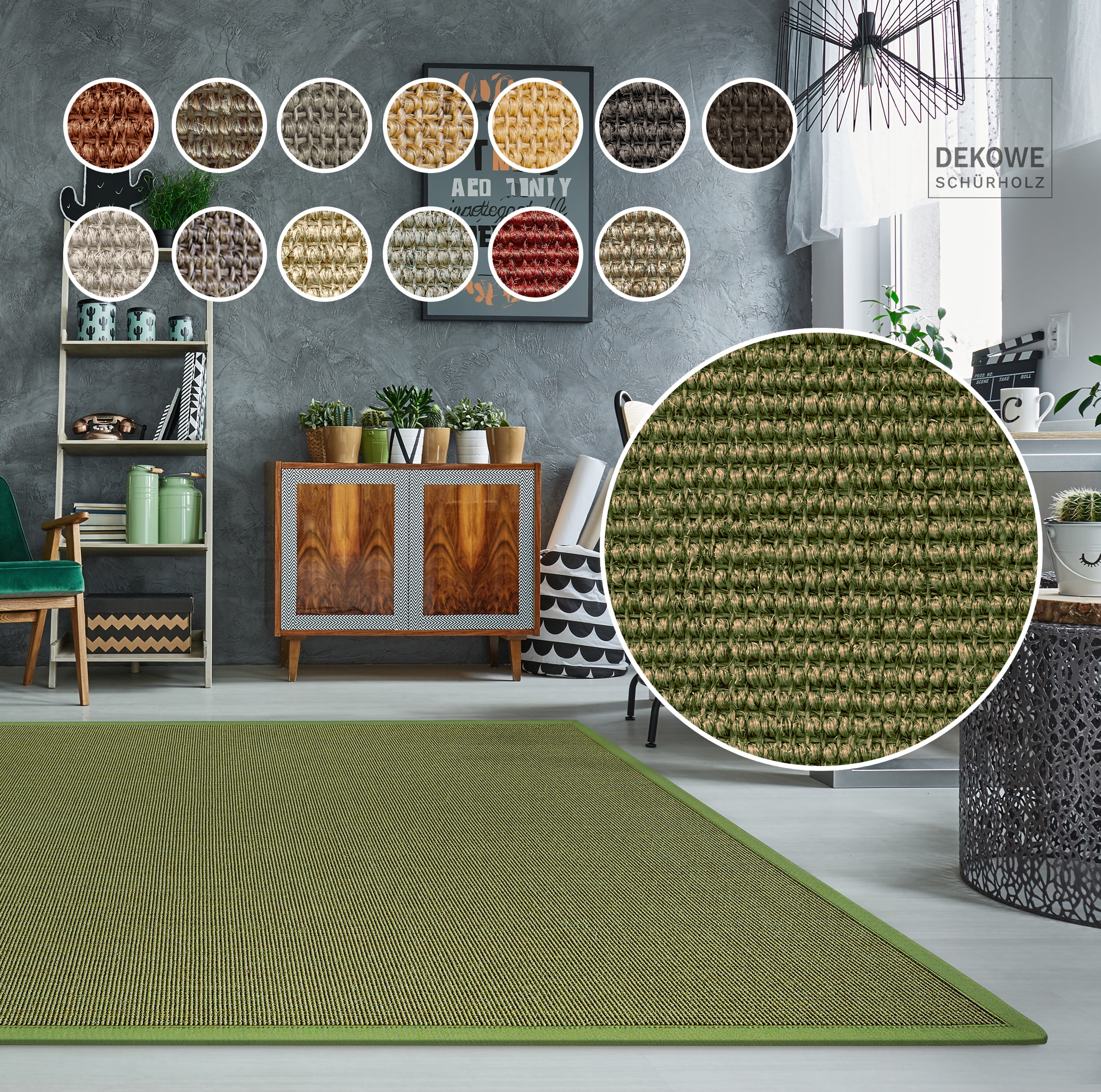 Sisalteppich DEKOWE "Mara S2 mit Bordüre Spezial", grün (avocado), B:240cm H:5mm L:300cm, Sisal, Teppiche, 100% Sisal, auch als Läufer, Wohnzimmer Image