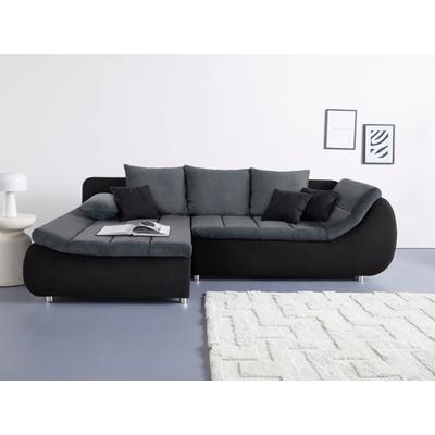 Ecksofa INOSIGN "Imola, elegant und modern, aktuelle Steppung im Sitz, bequem, L-Form", schwarz (schwarz, anthrazit), B:271cm H:90cm T:104cm, Sofas, frei im Raum stellbar, wahlweise mit Bettfunktion und Bettkasten Image