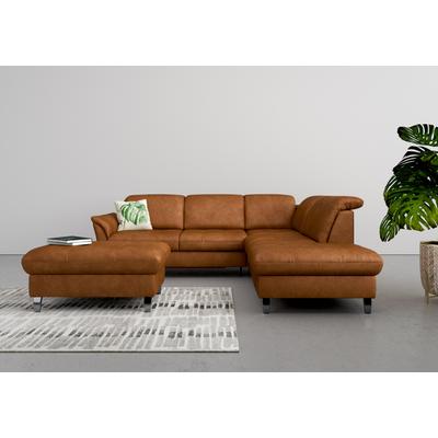 Ecksofa SIT & MORE "Maggiore L-Form", braun (cognac), B:261cm T:224cm, 100% Polyester, Sofas, wahlweise mit Kopfteilverstellung, Bettfunktion und Stauraum Image