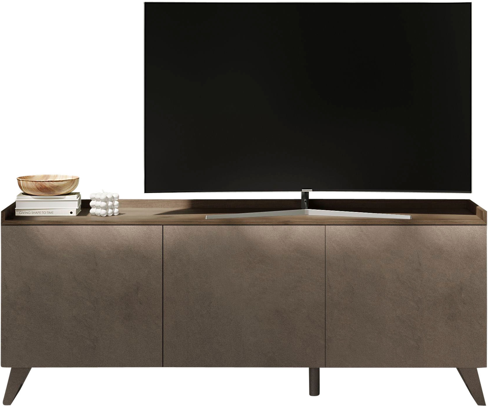 Lowboard INOSIGN "Tray, Breite 181 cm, TV-Bank mit 3 Türen", braun (bronzo, mercure nb holzstruktur), B:181cm H:72cm T:42cm, Sideboards, Top "Tablet", Push-to-open Funktion