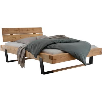 Massivholzbett HOME AFFAIRE "Ultima Balkenbett Doppelbett, Füße Metallkufe mit Holzelement", braun (fichte), B:178cm H:88cm L:228cm, Betten, FSC-zertifizierte Wildeiche oder Fichte, viele Breiten zur Auswahl Image