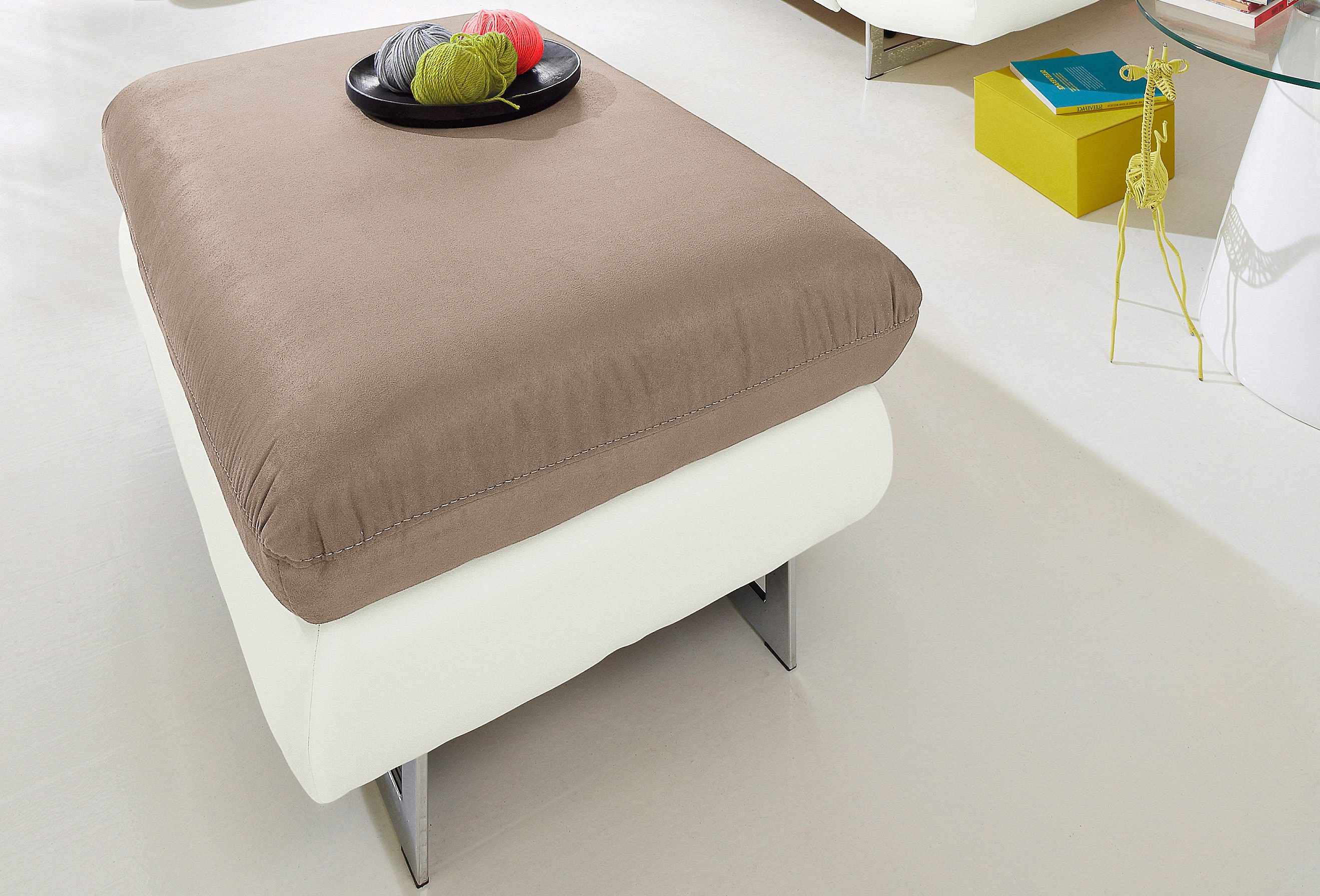 Hocker HOME AFFAIRE "Solution", weiß (altweiß, schlamm), B:98cm H:45cm T:67cm, Hocker, Polsterhocker Lederhocker