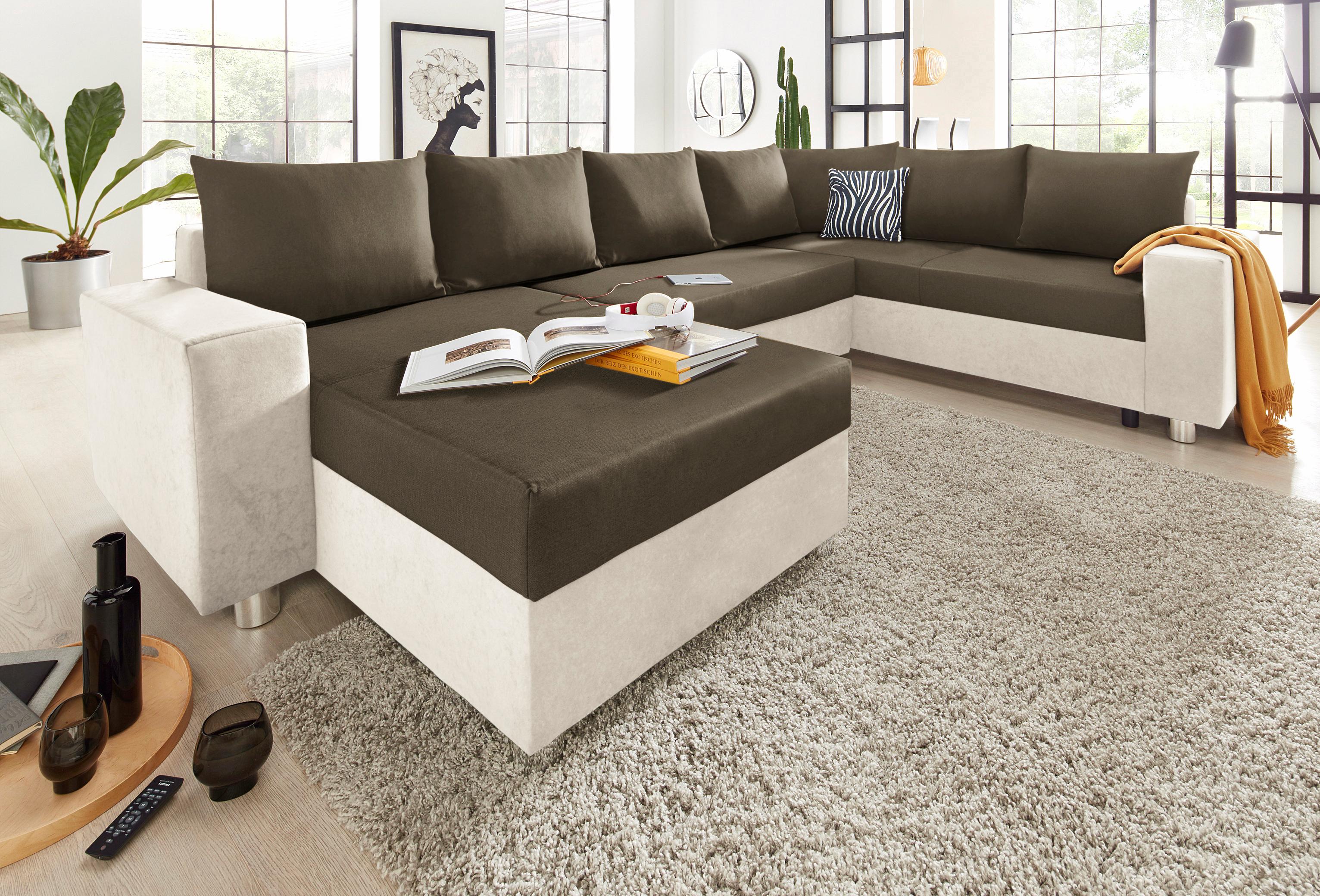 Wohnlandschaft COLLECTION AB "Paris U-Form", beige (beige, hellbraun), B:310cm H:85cm T:212cm, Kunstleder SOFTLUX / Struktur (100% Polyester);Microfaser PRIMABELLE (100% Polyester);Zierkissen: 100% Polyester;Microfaser PRIMABELLE (100% Polyester) /...