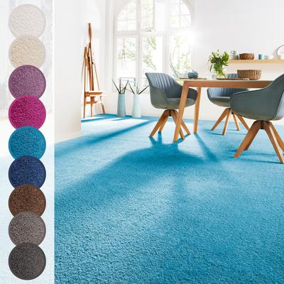 Teppichboden ANDIAMO "Sophie, Frisee-Velours, Made in Netherlands", blau (aquablau), B:400cm H:12mm L:600cm, Kunstfaser, Teppiche, Uni Farben, Breite 400 cm oder 500 cm, strapazierfähig & pflegeleicht Image