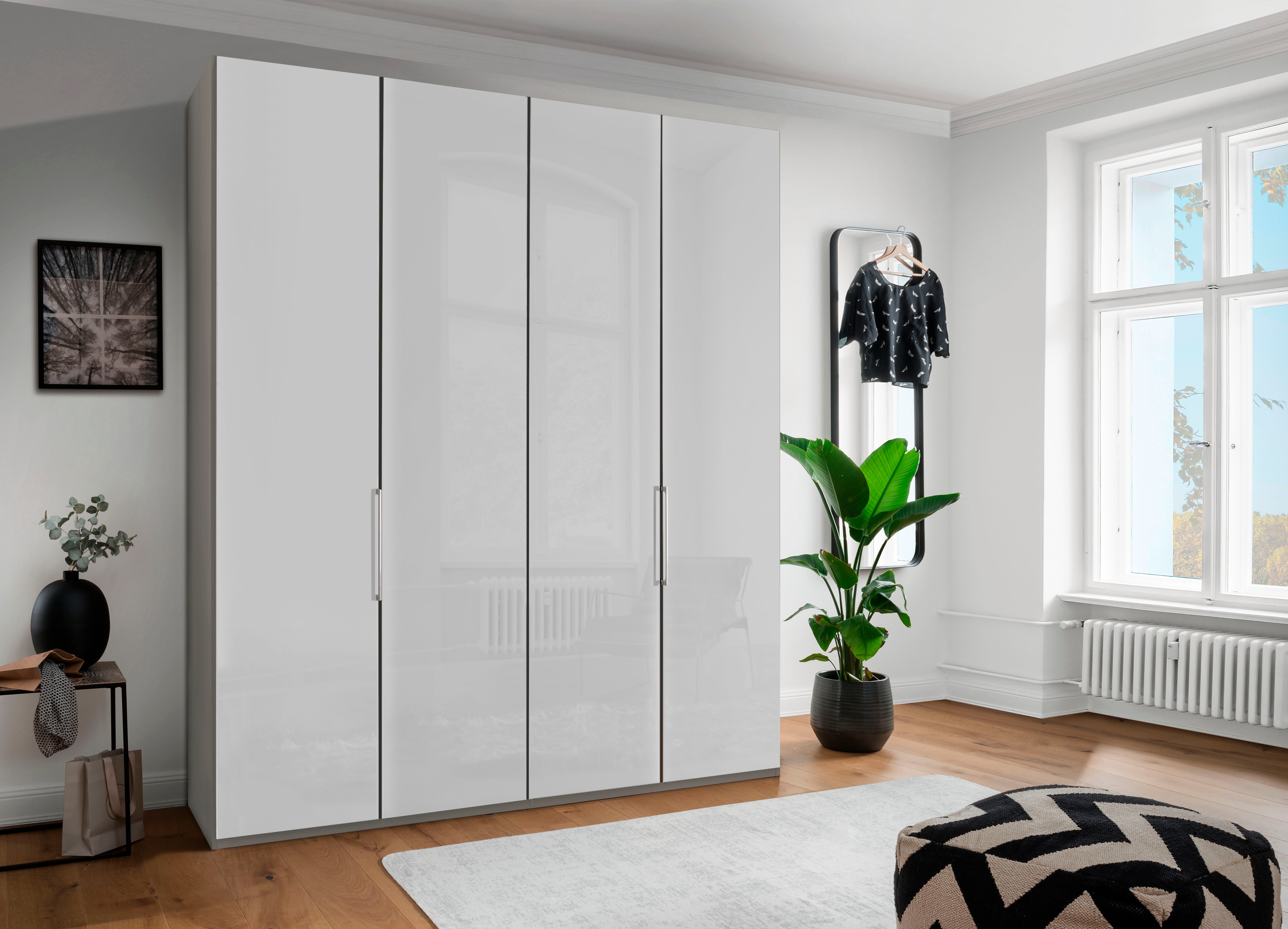 Falttürenschrank WIEMANN "Monaco", grau (kieselgrau, dekor, glas weiß), B:197,3cm H:216cm T:58cm, Floatglas, Holzwerkstoff, Schränke, mit Glasfront sowie hochwertigen Beschlägen Image