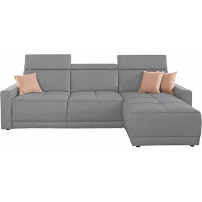 Ecksofa DOMO COLLECTION "Ava mit moderner Sitzheftung & toller Doppelnaht, komfortabel, L-Form", grau, B:262cm H:84cm T:167cm, Kunstleder SOFTLUX, Struktur fein (100% Polyester), Zierkissen: Microfaser PRIMABELLE (100% Polyester), Struktur (100%... Image