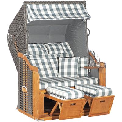 Strandkorb SUNNYSMART "Rustikal 255 Plus", grau (korpus: grau, anthrazit bezug: grau, weiß), StrandkörbeB:125cm H:160cm T:90cm, 2-Sitzer, komplett montiert, Oberkorb in einem Stück geflochten, B:125cm H:160cm T:90cm Image