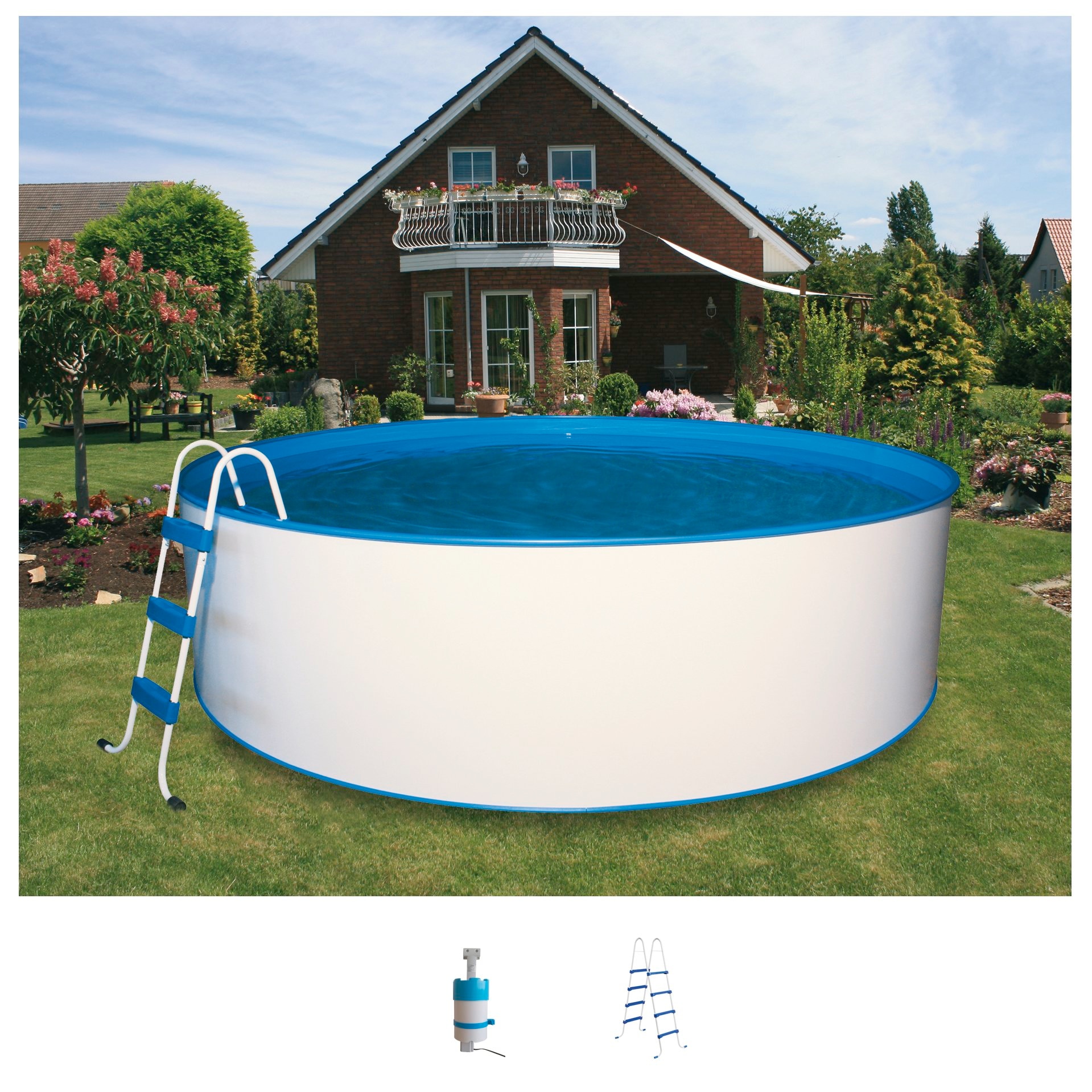 Rundpool MY POOL BWT "mit Leiter und Kartuschenfilteranlage", weiß (weiß, blau), H:120cm Ø:350cm, Schwimmbecken, Rundpool, in verschiedenen Größen Image