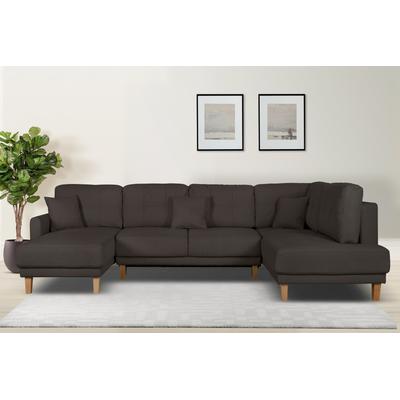 Wohnlandschaft HOME AFFAIRE "TRIPLO U-Form wahlweise mit Schlaffunktion, B/T/H: 310/192/90 cm", schwarz, B:310cm H:90cm T:192cm, 88% Polyester, 9% Rayon, 3% Nylon, Sofas, Schlafsofa, auch mit Bettkasten, Steppung im Rückenkissen Image