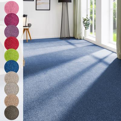 Teppichboden ANDIAMO "Ines, Kräuselvelours, Made in Netherlands", blau (dunkelblau), B:400cm H:8,5mm L:200cm, Kunstfaser, Teppiche, Uni Farben, Breite 400 cm, strapazierfähig & pflegeleicht Image
