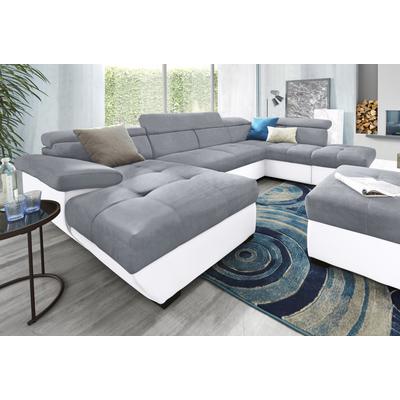 Polstergarnitur COTTA "Speedway U-Form", grau (weiß, grau), B:332cm, Sitzmöbel-Sets, Set bestehend aus: Wohnlandschaft mit Kopfteilverstellung & Hocker Image