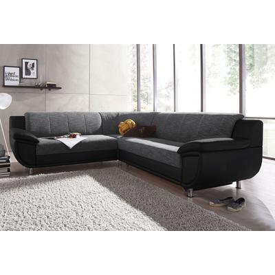 Ecksofa TRENDMANUFAKTUR "Rondo 3, zeitlos und modern, im Materialmix, L-Form", schwarz-weiß (schwarz, schwarz, weiß), B:267cm H:85cm T:247cm, Primabelle-Microfaser, Kunstleder SOFTLUX / Struktur (77% Polyester; 23% Polyacryl), Sofas, wahlweise... Image