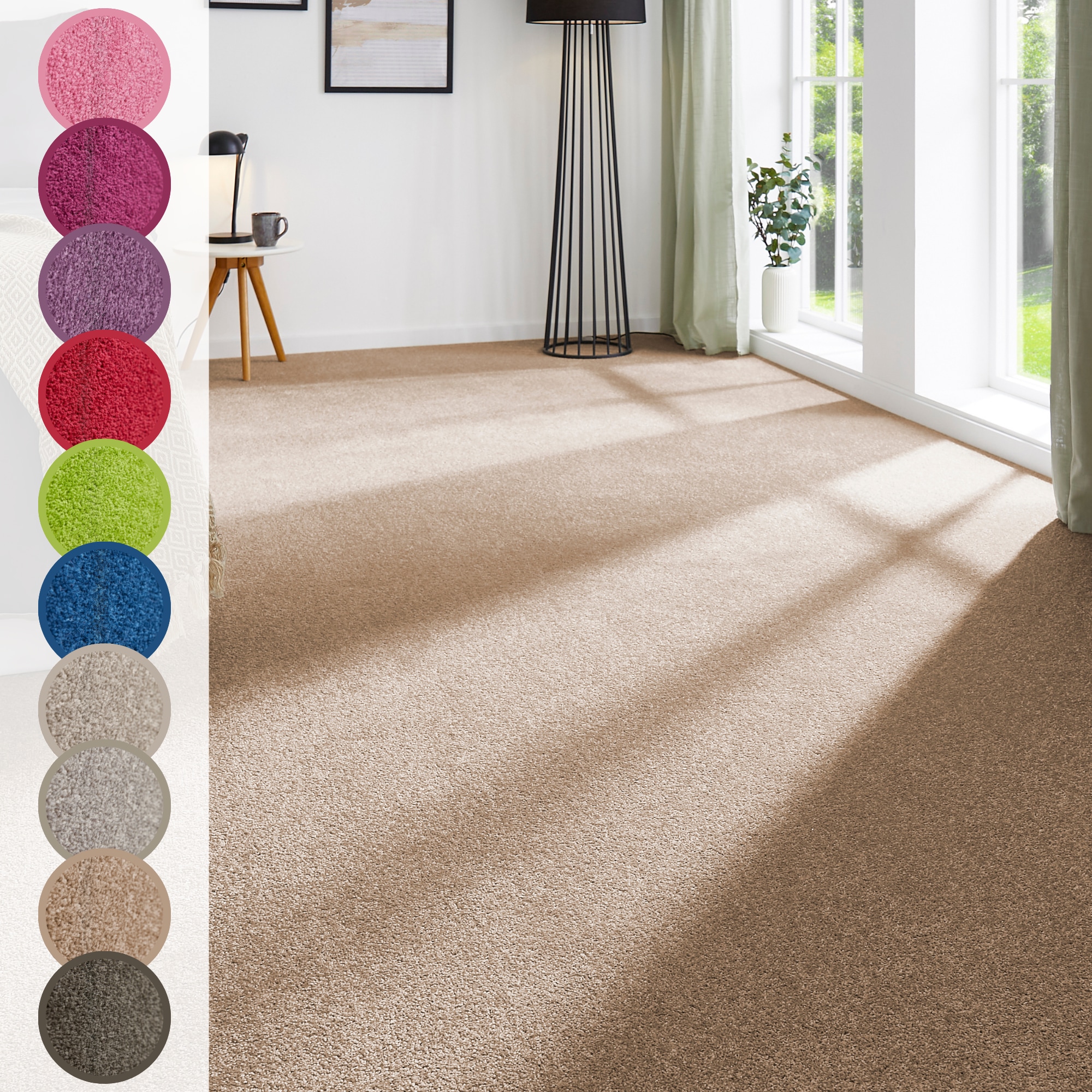 Teppichboden ANDIAMO "Ines, Kräuselvelours, Made in Netherlands", braun (cappuccino), B:400cm H:8,5mm L:400cm, Kunstfaser, Teppiche, Uni Farben, Breite 400 cm, strapazierfähig & pflegeleicht