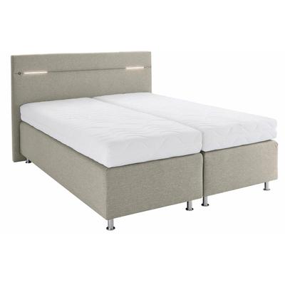 Boxspringbett, beige (struktustoff dunkelbeige), mit LED-Beleuchtung, Liegefläche B/L: 200cm x 200cm, H3, Bonnell-Federkernmatratze, Bezug Unterbox und Kopfteil: Strukturstoff (77% Polyester und 23% Viskose), Bezug Obermatratze 100% Polyester,... Image
