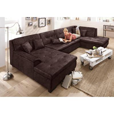 Wohnlandschaft HOME AFFAIRE "Bergen zeitlos und elegant, U-Form", braun (mokka), B:364cm H:83cm T:106cm, Sofas, wahlweise mit Bettfunktion Image