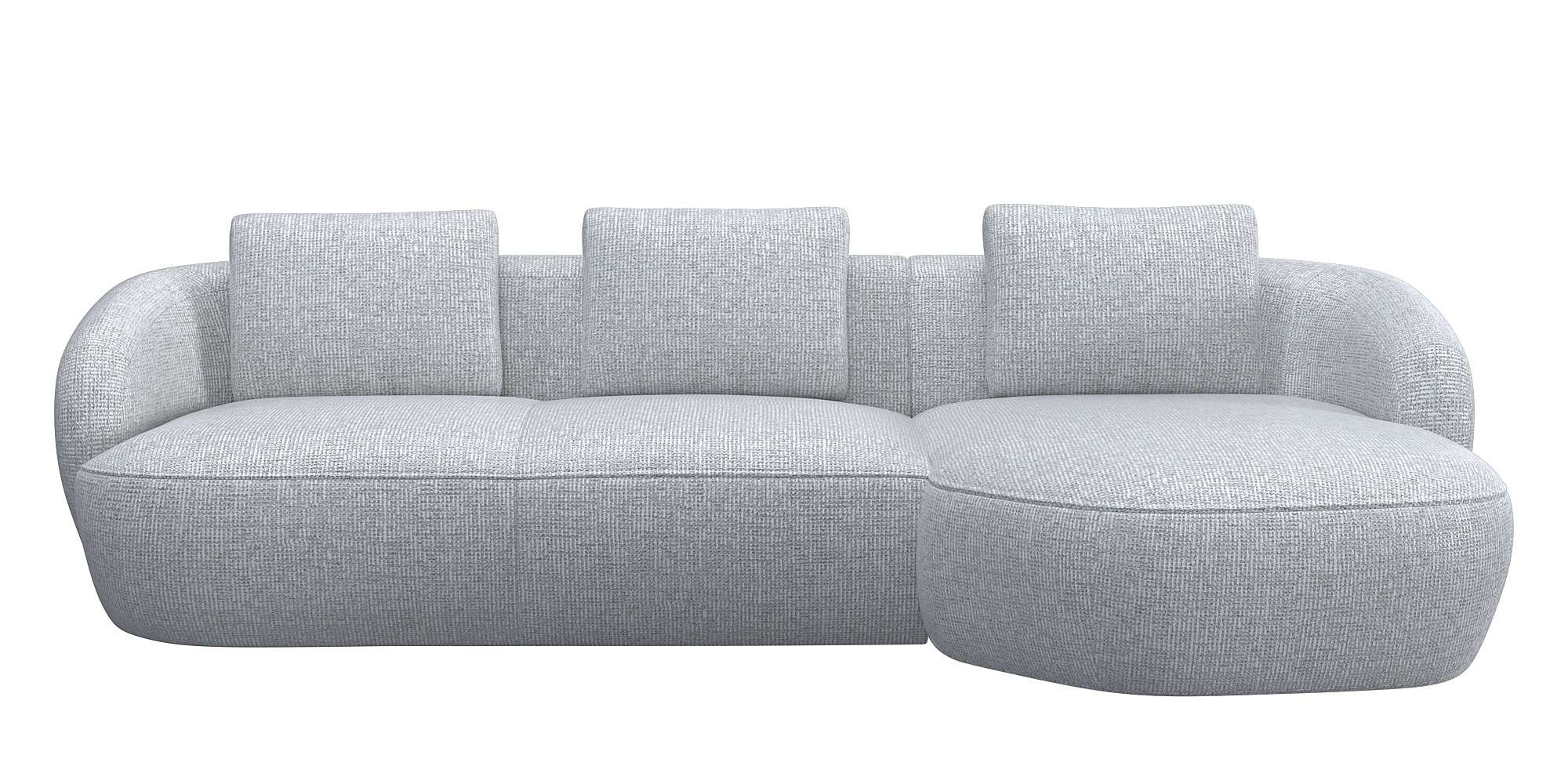 Wohnlandschaft FLEXLUX "Torino, rund, L-Form, Sofa-Ecke mit Recamiere, Longchair-Sofa", grau (sandy shell), B:276cm H:85cm T:146cm, Sofas, Wohnlandschaft, Modernes, organisches Sofa-Design, Kaltschaum, Wellenunterfederung