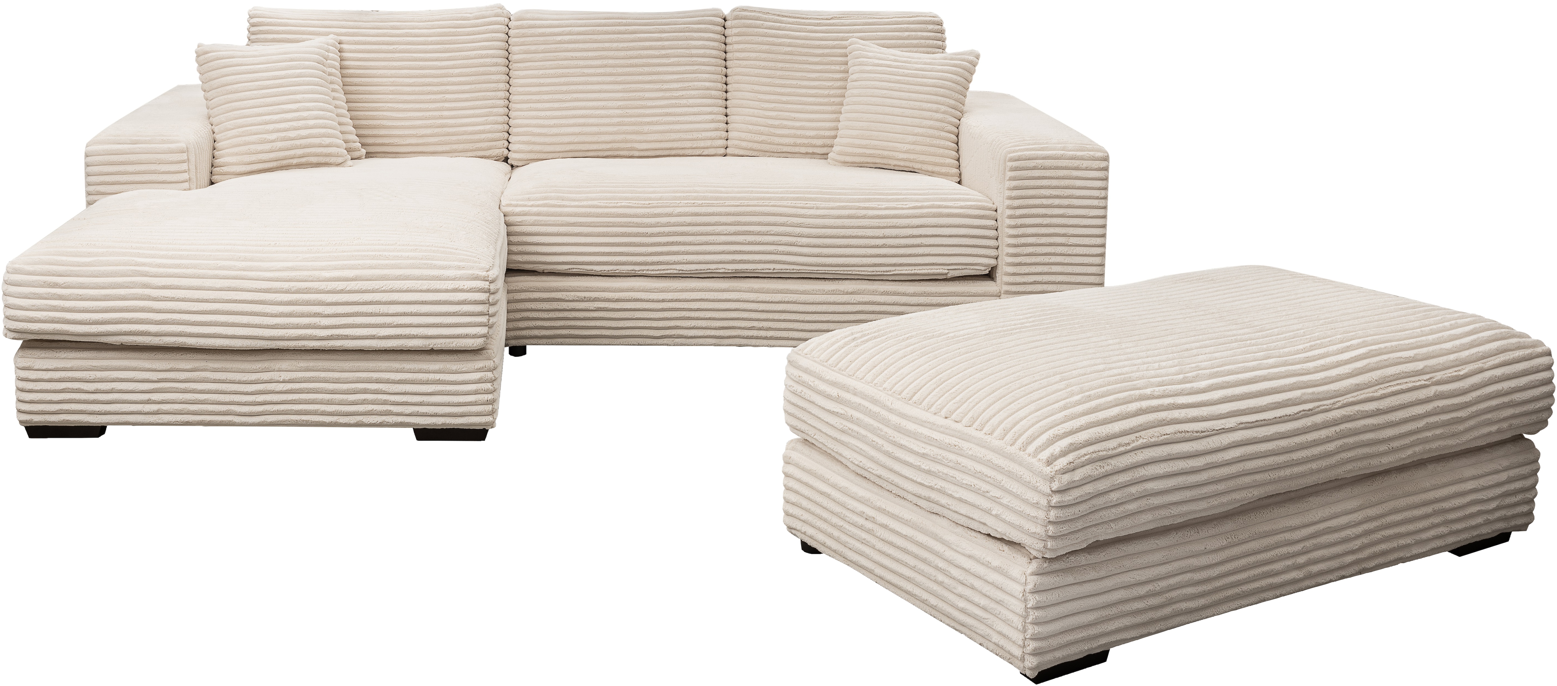 Polstergarnitur WERK2 "Eden L-Form + Hocker. Mega Couch Breite 286cm, Cord", weiß (weiß, weiß,), B:286cm H:84cm T:184cm, 100% Polyester, Sitzmöbel-Sets, Ecksofa Big-Sofa, Design Ecksofa + Hocker in Cord mit besonders weichem Sitzkomfort
