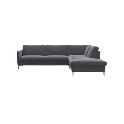 Ecksofa FLEXLUX "Fiore, super Sitzkomfort durch Kaltschaum im Sitz, L-Form", grau (soft grau), B:266cm H:85cm T:225cm, 100% Polyester, Sofas, schmale Armlehnen, Füße Alu+ Eiche Image