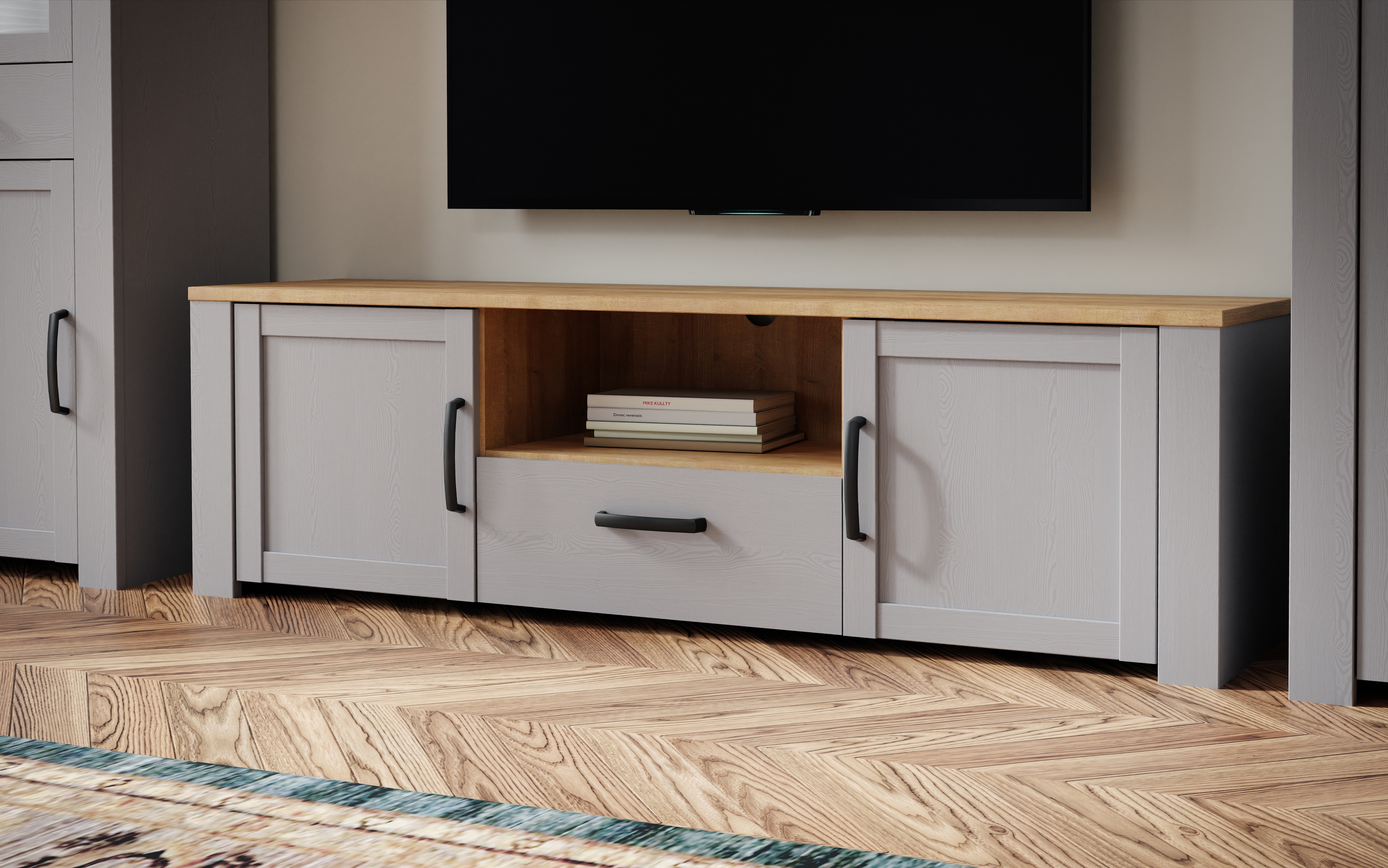 Lowboard FORTE "Bohol TV-Board, TV-Schrank", grau (eichefarben grau), B:166cm H:52cm T:42cm, Sideboards, Lowboard, Breite 166 cm