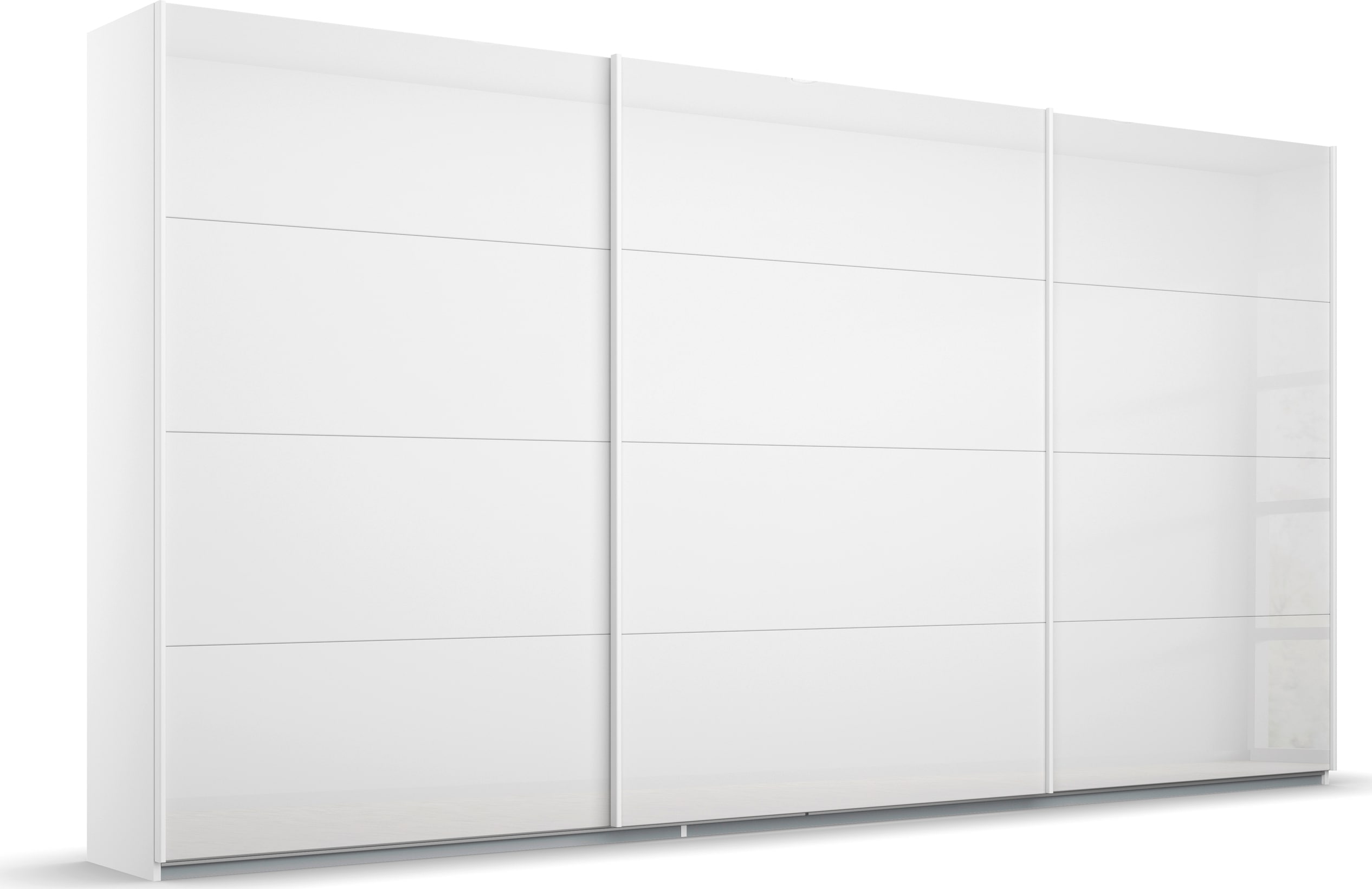 Schwebetürenschrank RAUCH "Kleiderschrank Schrank Garderobe KOLUNA mit hochwertiger Glasfront", weiß (alpinweiß, glas kristallweiß), B:360cm H:210cm T:62cm, Holzwerkstoff, Schränke, Glasfront, inkl. 2 Innenschubladen sowie extra Böden Image